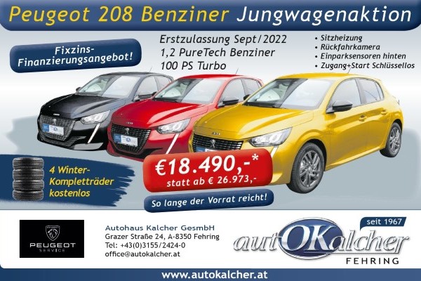 Bild zum Artikel Jungwagenaktion <br> PEUGEOT 208 Benziner inkl. 4 Winterräder gratis